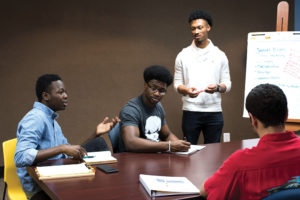 Black Male Initiative students discuss leadership qualities.