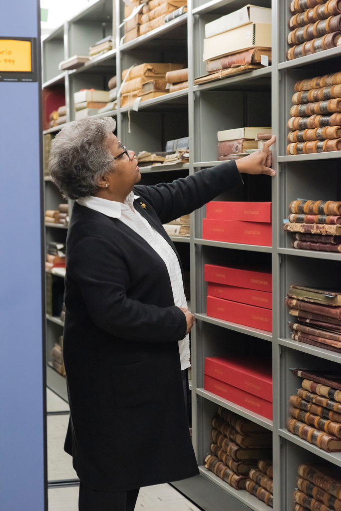 Sharyn Mitchell searches through Berea's archives