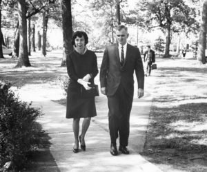 Anne and Willis D. Weatherford Jr. walking on campus