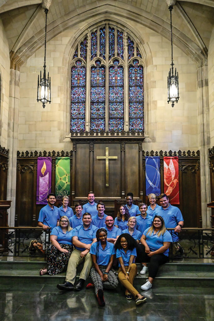 College and student chaplains gather for a photo in the Danforth Chapel.