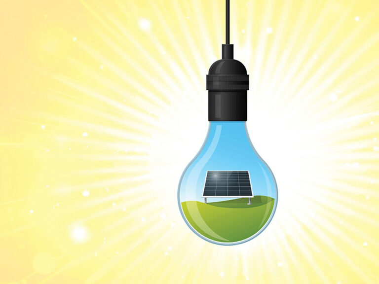 light bulb graphic with solar panel inside