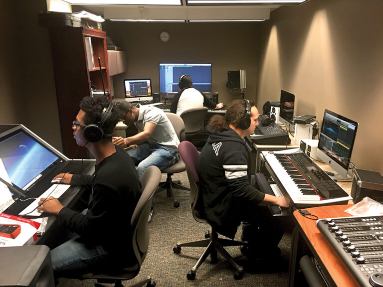 Students working in music composition lab