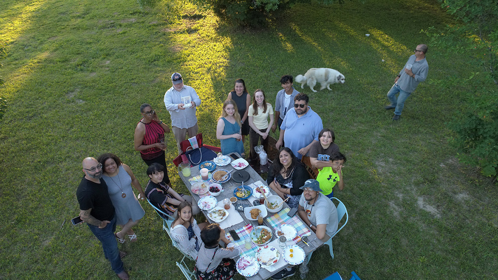 Drone shot of Berea Marketing and Communications staff outside at Owsley Fork