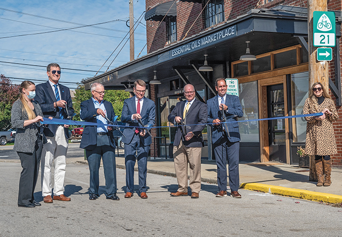 City officials gathered to cut the ribbon for the new BR 21