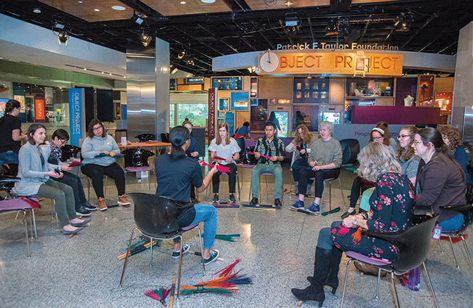 Photo of Craft students making brooms in the Smithsonian Museum of American History
