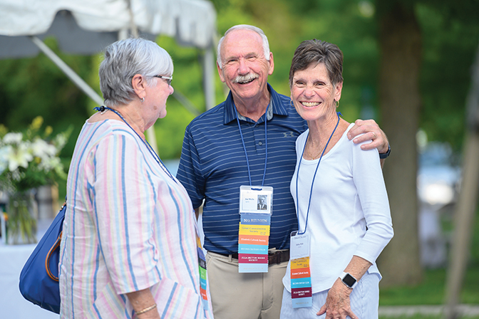 The classes of 1970, 1971 and 1972 gathered on the lawn in front of Anna Smith  Residence Hall for a reunion dinner party.