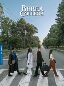 Summer 2022 Cover: Four students walking across the road in an Abbey Road Beatles album spoof