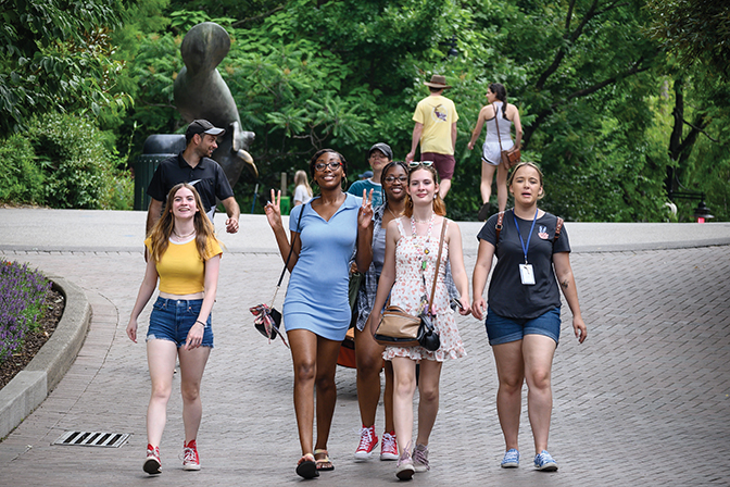 Group of Bridge students walking together at the zoo. 