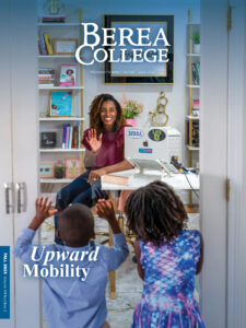Cover of President's Impact Report 2022-23 with Dr. Kiki Ramsey in her office waving at her young children.