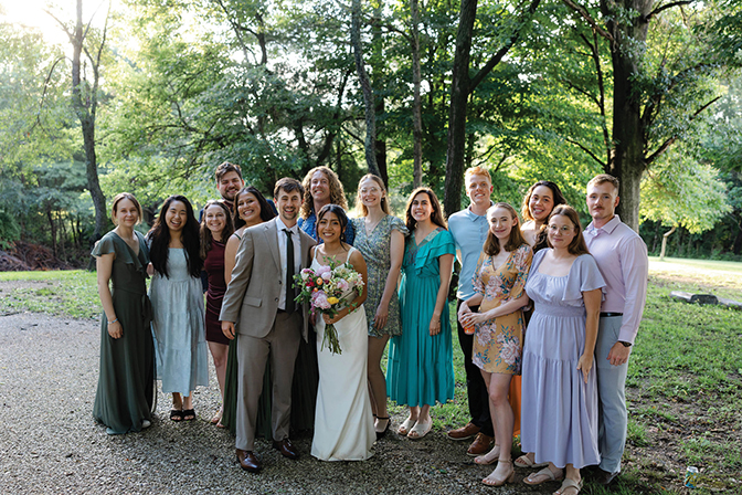 Photo of Jacob Ford and Dian Herandez and their wedding party, family and friends.