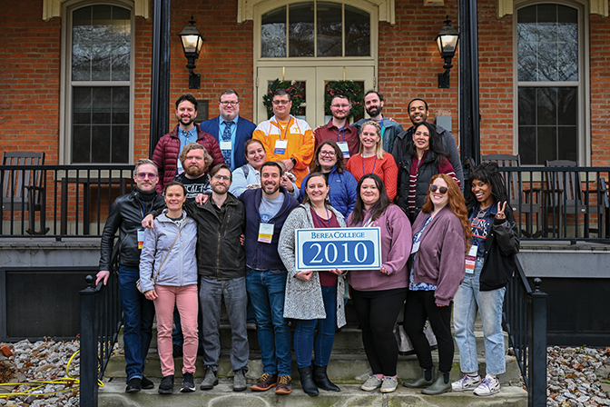 Members of the class of 2010 stand outside of Fairchild hall.