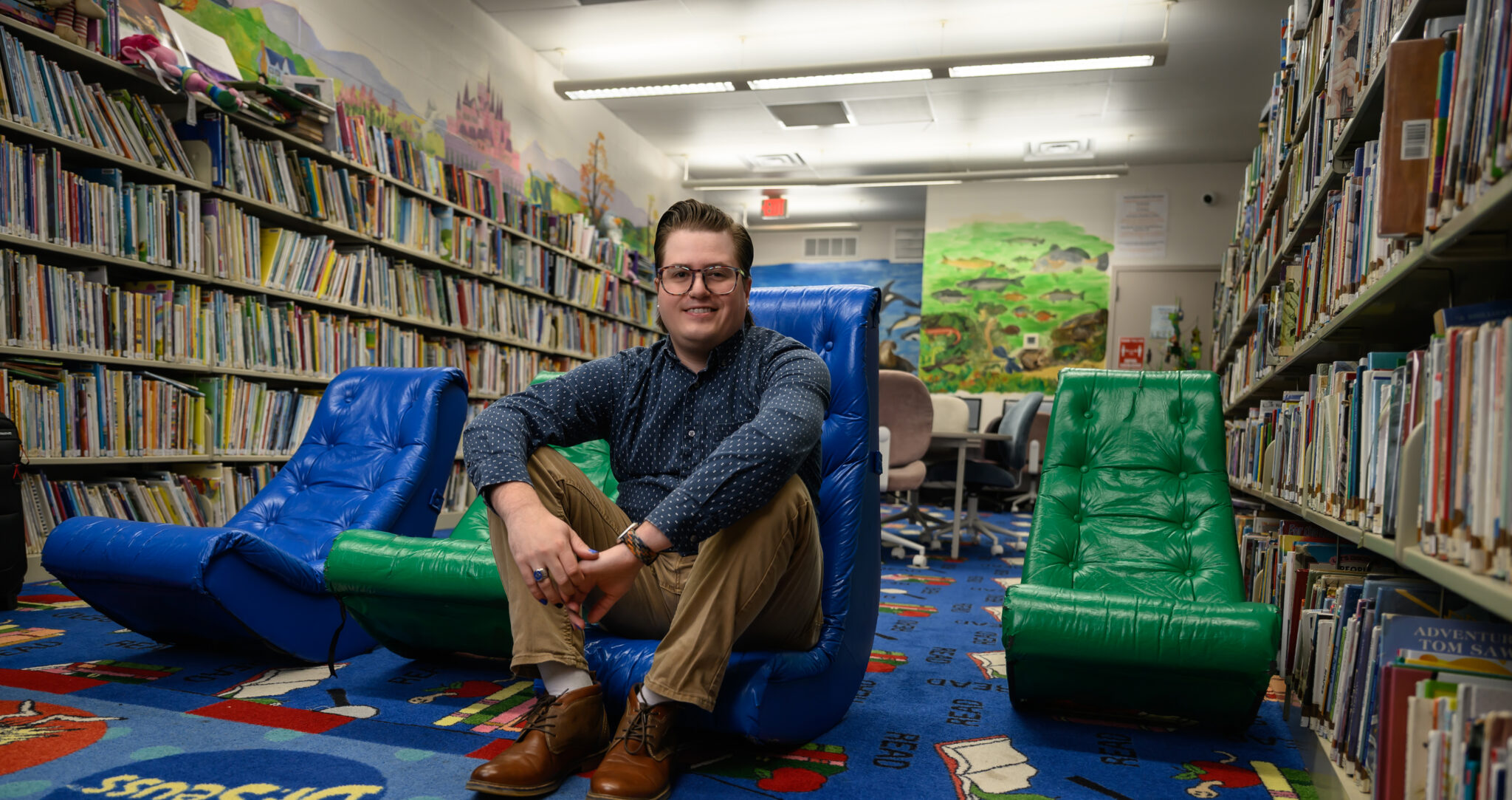 Seth Lewis in his second workspace at the Leslie County Public Library in Hyden.