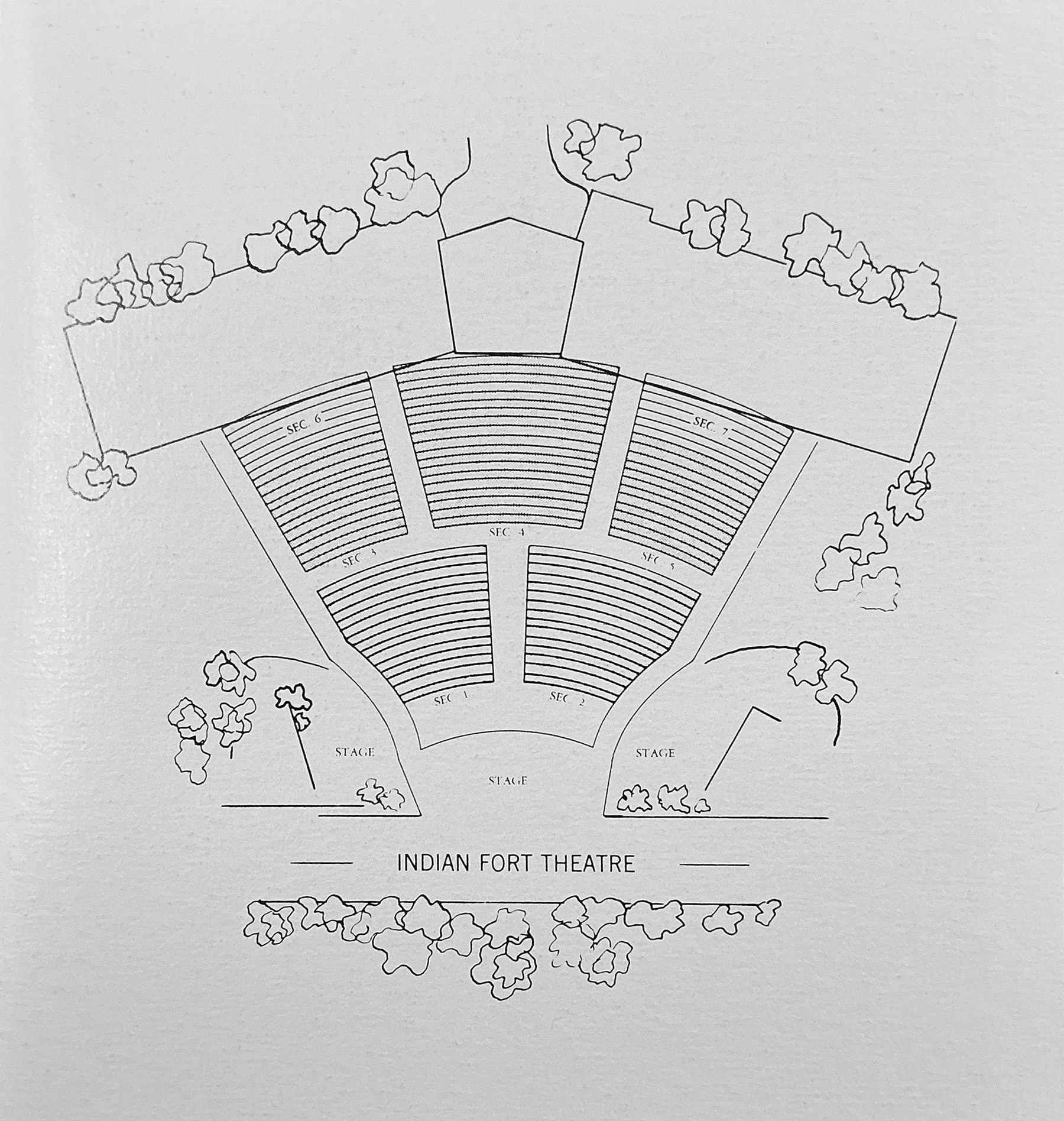 Line drawing of Indian Fort Theatre before it was constructed.