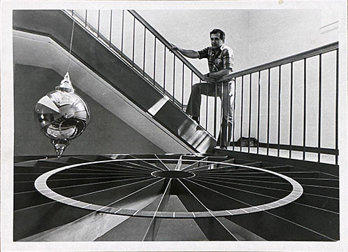 A black-and-white photo shows the pendulum as it swung in the Hall Science building on Berea College's campus. 
